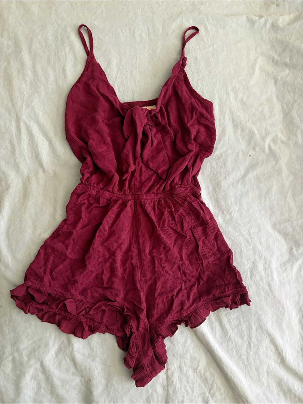 Mossimo Supply Co. Maroon Tie-Front Spaghetti Strap Romper